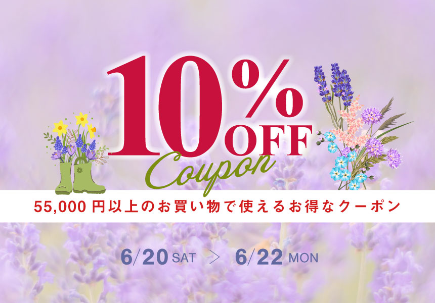 6/20～6/22　55,000円以上ご購入で使える10%OFFクーポン
