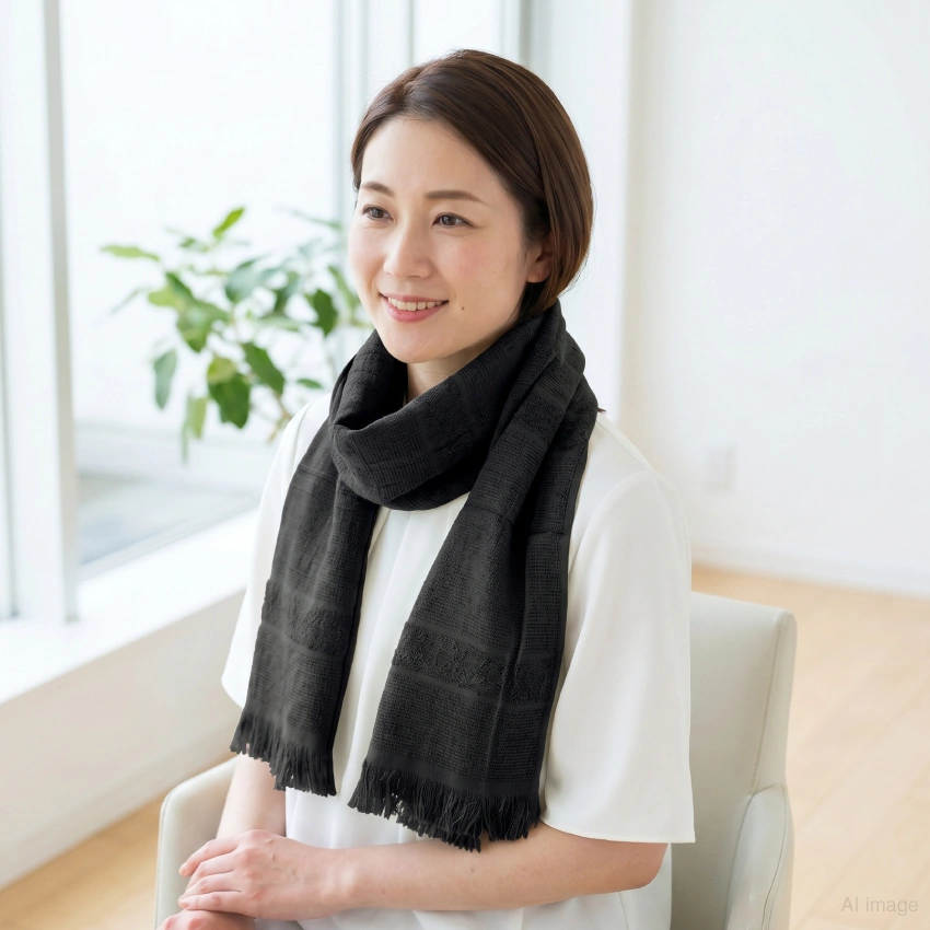 ビーマーマフラーを身に着けた女性の画像