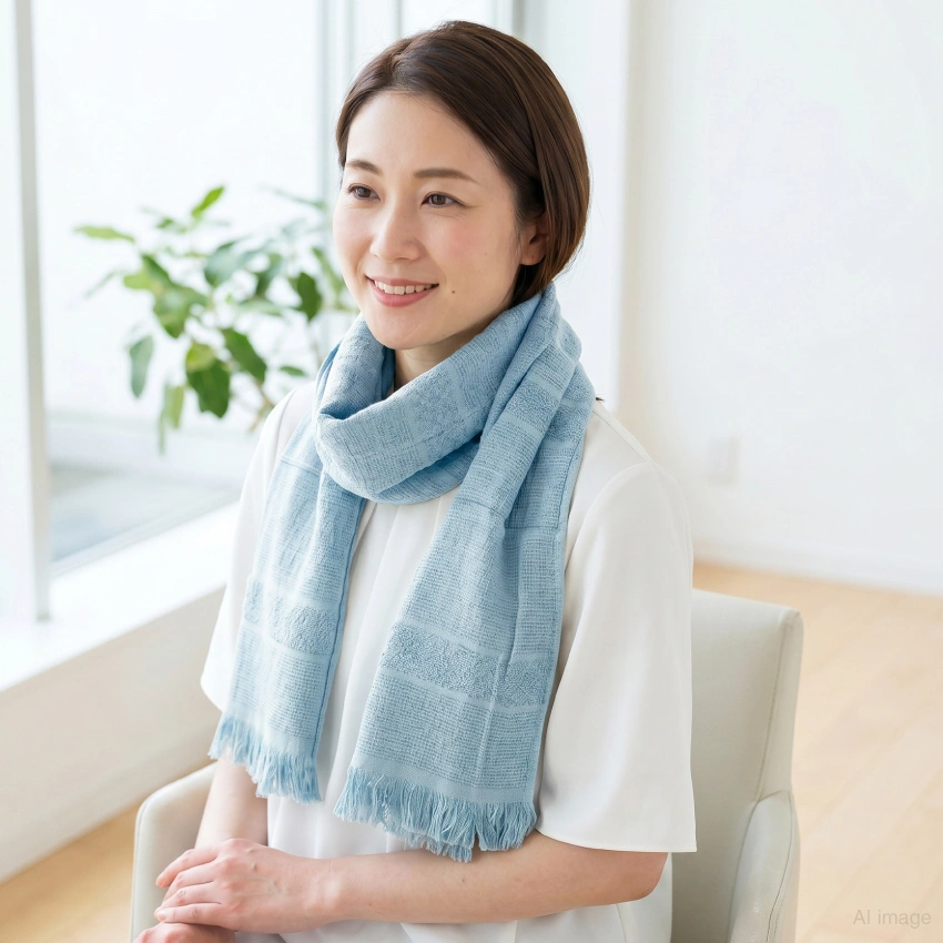 ビーマーマフラーを身に着けた女性の画像