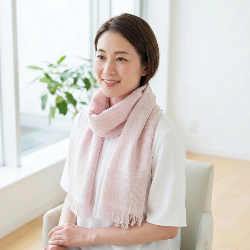 ビーマーマフラーを身に着けた女性の画像