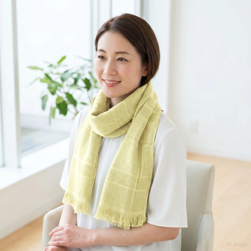 ビーマーマフラーを身に着けた女性の画像