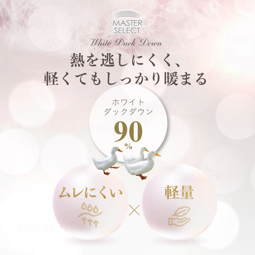 ハンガリー産ホワイトダックダウン90%使用