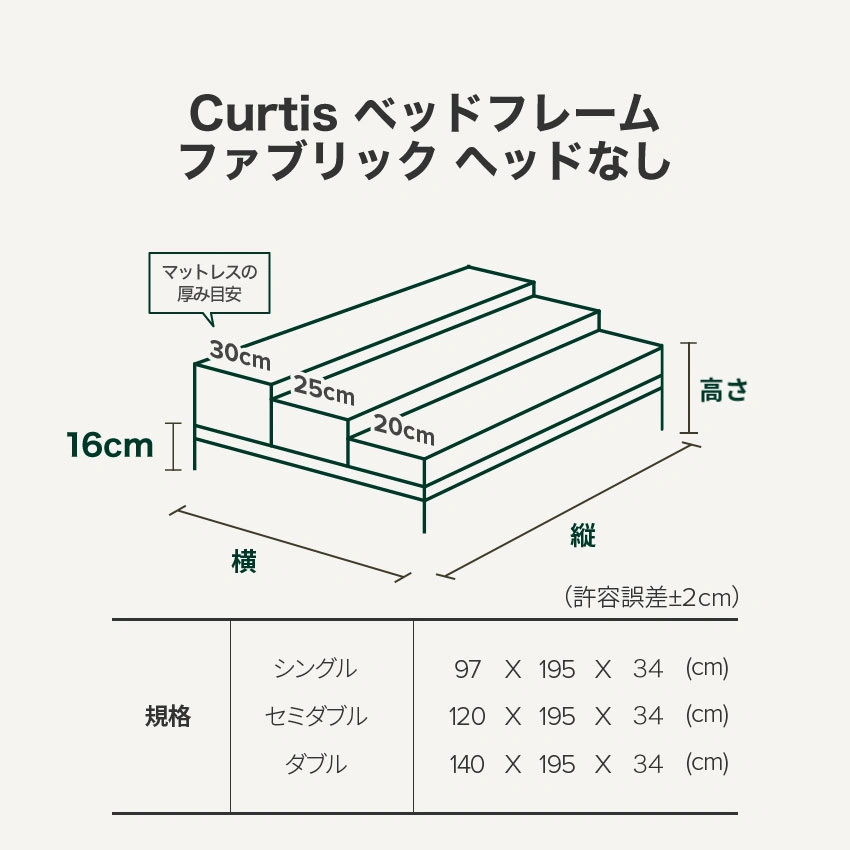 お部屋にZINUS Curtis 布張りフレーム ZJ-EFPB グレーの寸法