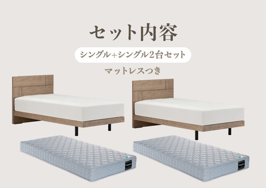セット内容は、シングルサイズのLT-101Fレッグタイプが２台と、シングルサイズのマットレスTW-010αがついたお得なセット