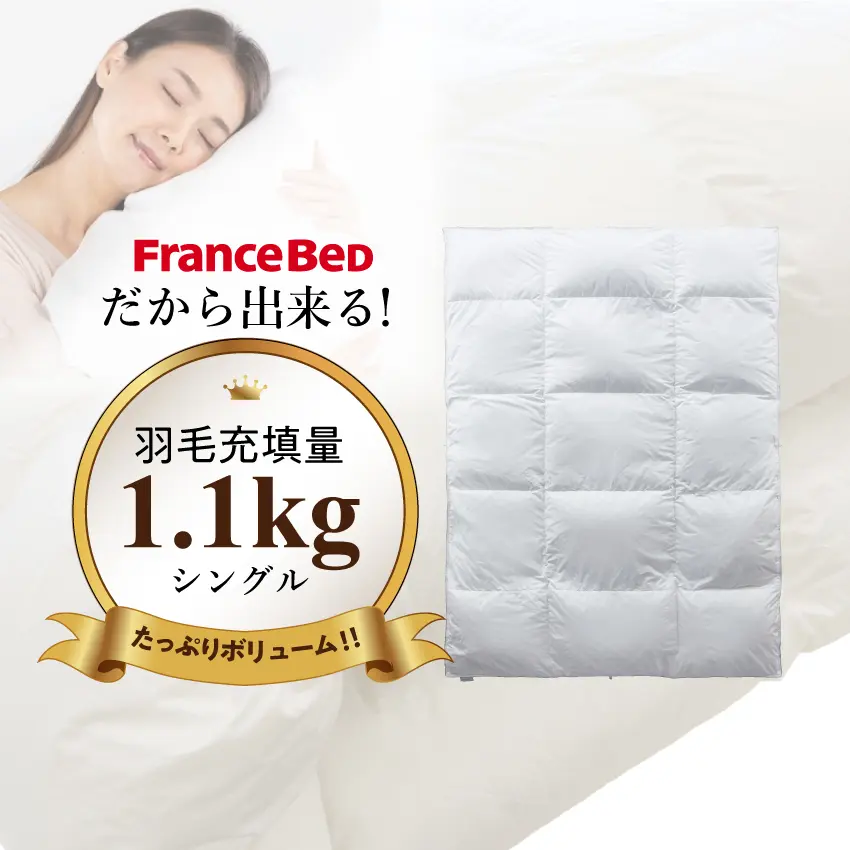 フランスベッド　カスタム羽毛　CS-01 1枚タイプの充填羽毛はシングルで1.1kg