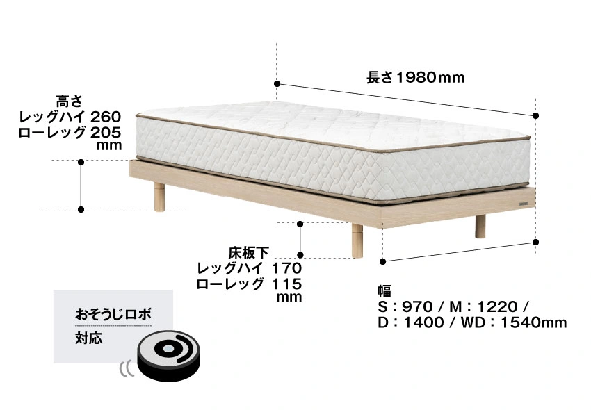 東京ベッドへヘッドレスフレーム レッグサイズ