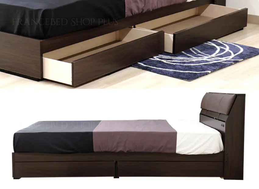 多機能収納ベッド フラップテーブル 引き出しつきベッドフレーム