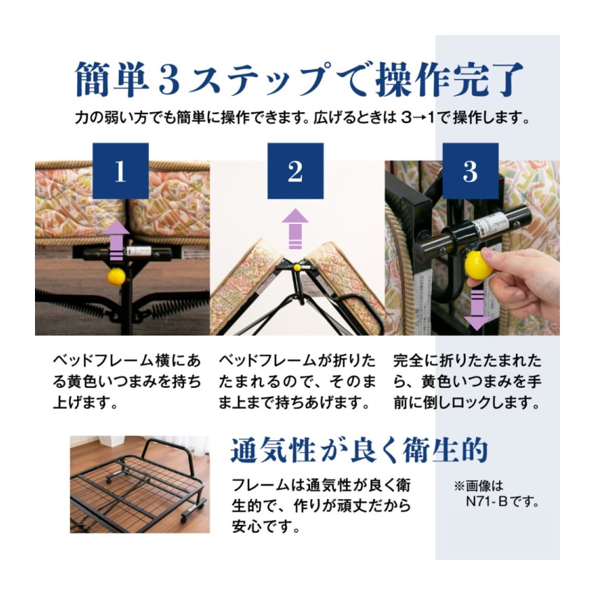 3ステップの簡単操作で折りたたみ