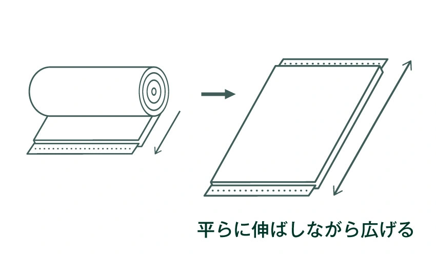 平らにして伸ばしながら広げる